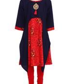 Blue Printed Cotton Kids Kurta Set