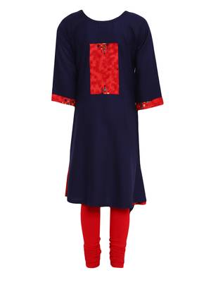 Blue Printed Cotton Kids Kurta Set 2
