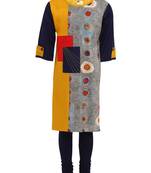 Grey Printed Cotton Kids Kurta Set