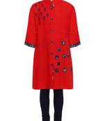 Red Printed Cotton Kids Kurta Set