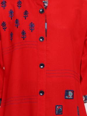 Red Printed Cotton Kids Kurta Set 3