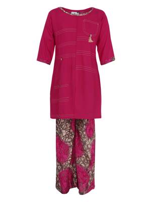 Pink Printed Cotton Kids Kurta Set 1