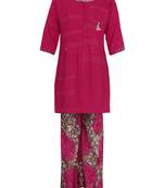 Pink Printed Cotton Kids Kurta Set