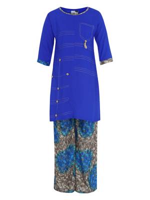 Blue Printed Cotton Kids Kurta Set 1