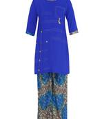 Blue Printed Cotton Kids Kurta Set