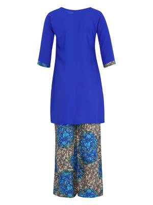 Blue Printed Cotton Kids Kurta Set 2