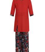 Red Printed Cotton Kids Kurta Set