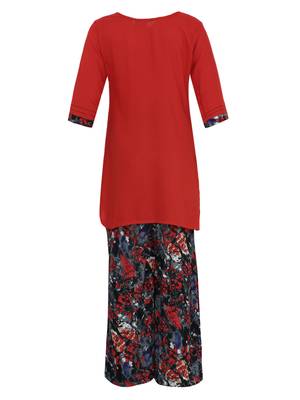 Red Printed Cotton Kids Kurta Set 2