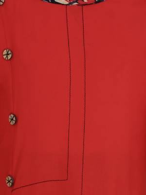 Red Printed Cotton Kids Kurta Set 3