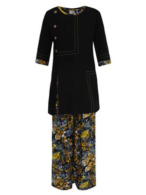 Black Printed Cotton Kids Kurta Set 1