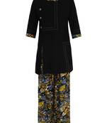 Black Printed Cotton Kids Kurta Set