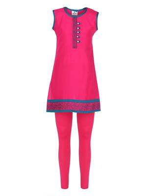 Pink Printed Cotton Kids Kurta Set 1