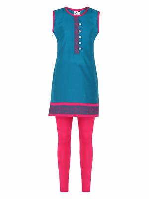 Blue Printed Cotton Kids Kurta Set 1
