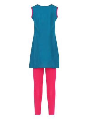 Blue Printed Cotton Kids Kurta Set 2