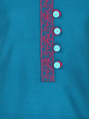 Blue Printed Cotton Kids Kurta Set 3