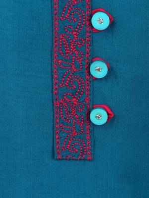 Blue Printed Cotton Kids Kurta Set 4