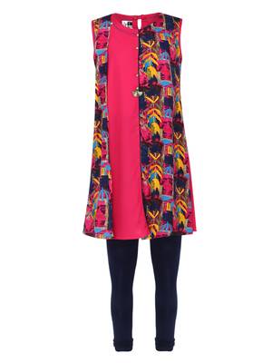 Pink Printed Cotton Kids Kurta Set 1