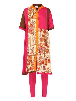 Pink Printed Cotton Kids Kurta Set 1