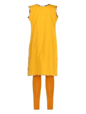 Yellow Printed Cotton Kids Kurta Set 2