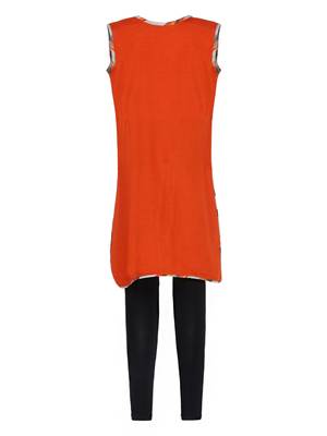 Orange Printed Cotton Kids Kurta Set 2