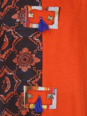 Orange Printed Cotton Kids Kurta Set 3