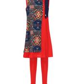 Red Printed Cotton Kids Kurta Set