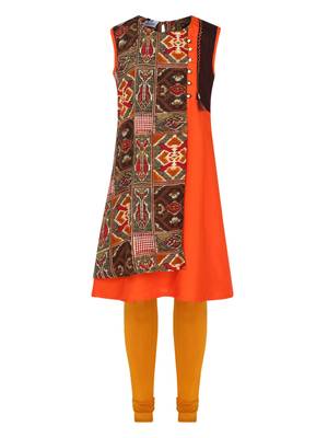 Orange Printed Cotton Kids Kurta Set 1
