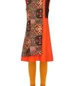 Orange Printed Cotton Kids Kurta Set