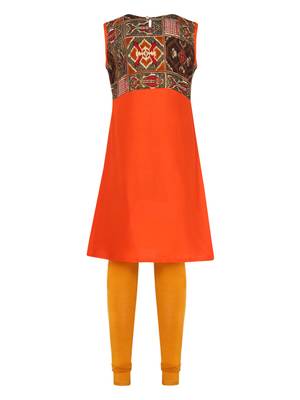 Orange Printed Cotton Kids Kurta Set 2