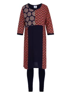 Red Printed Cotton Kids Kurta Set 1