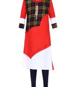 Red Printed Cotton Kids Kurta Set