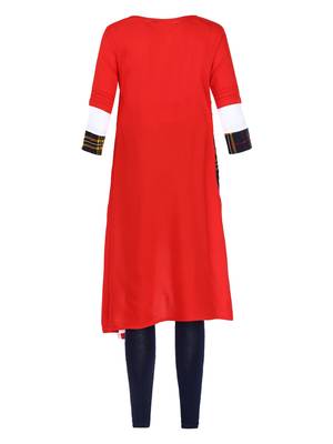 Red Printed Cotton Kids Kurta Set 2