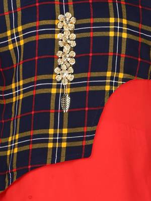Red Printed Cotton Kids Kurta Set 3
