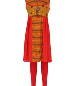 Orange Printed Cotton Kids Kurta Set