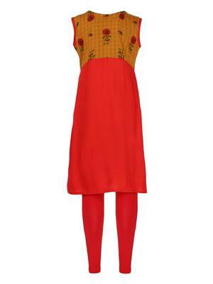 Orange Printed Cotton Kids Kurta Set 2