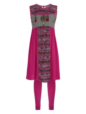 Grey Printed Cotton Kids Kurta Set 1