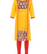 Yellow Printed Cotton Kids Kurta Set
