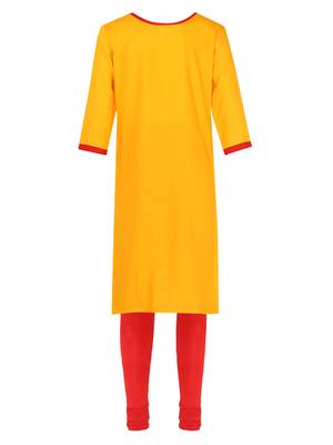 Yellow Printed Cotton Kids Kurta Set 2