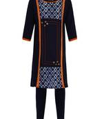 Blue Printed Cotton Kids Kurta Set