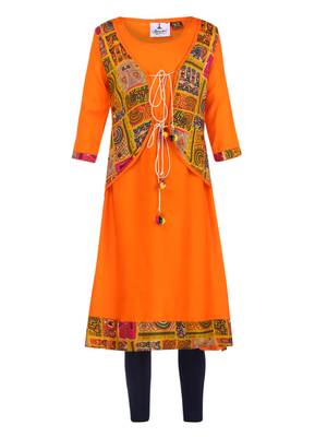 Yellow Printed Cotton Kids Kurta Set 1