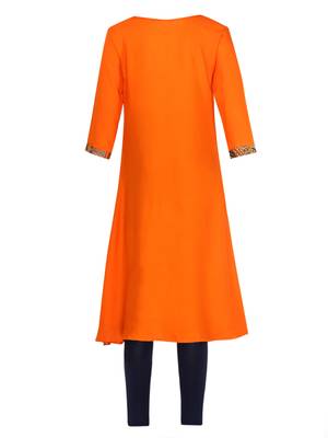 Yellow Printed Cotton Kids Kurta Set 2