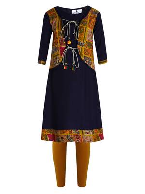 Blue Printed Cotton Kids Kurta Set 1
