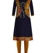 Blue Printed Cotton Kids Kurta Set