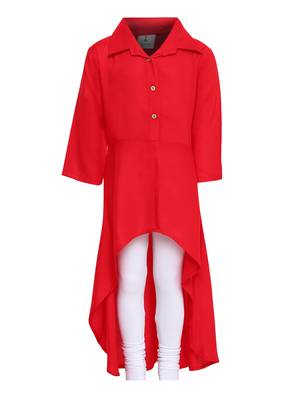 Red Printed Cotton Kids Kurta Set 1