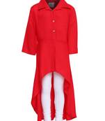 Red Printed Cotton Kids Kurta Set