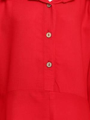 Red Printed Cotton Kids Kurta Set 3