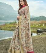 Grey printed linen saree with blouse