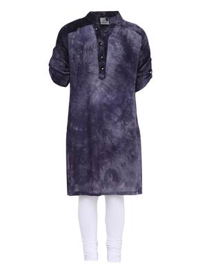 Grey Printed Cotton Kids Kurta Set 1