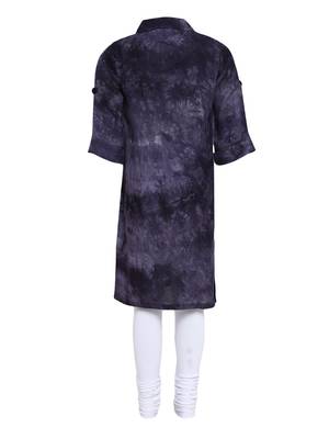 Grey Printed Cotton Kids Kurta Set 2