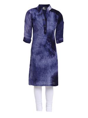 Blue Printed Cotton Kids Kurta Set 1